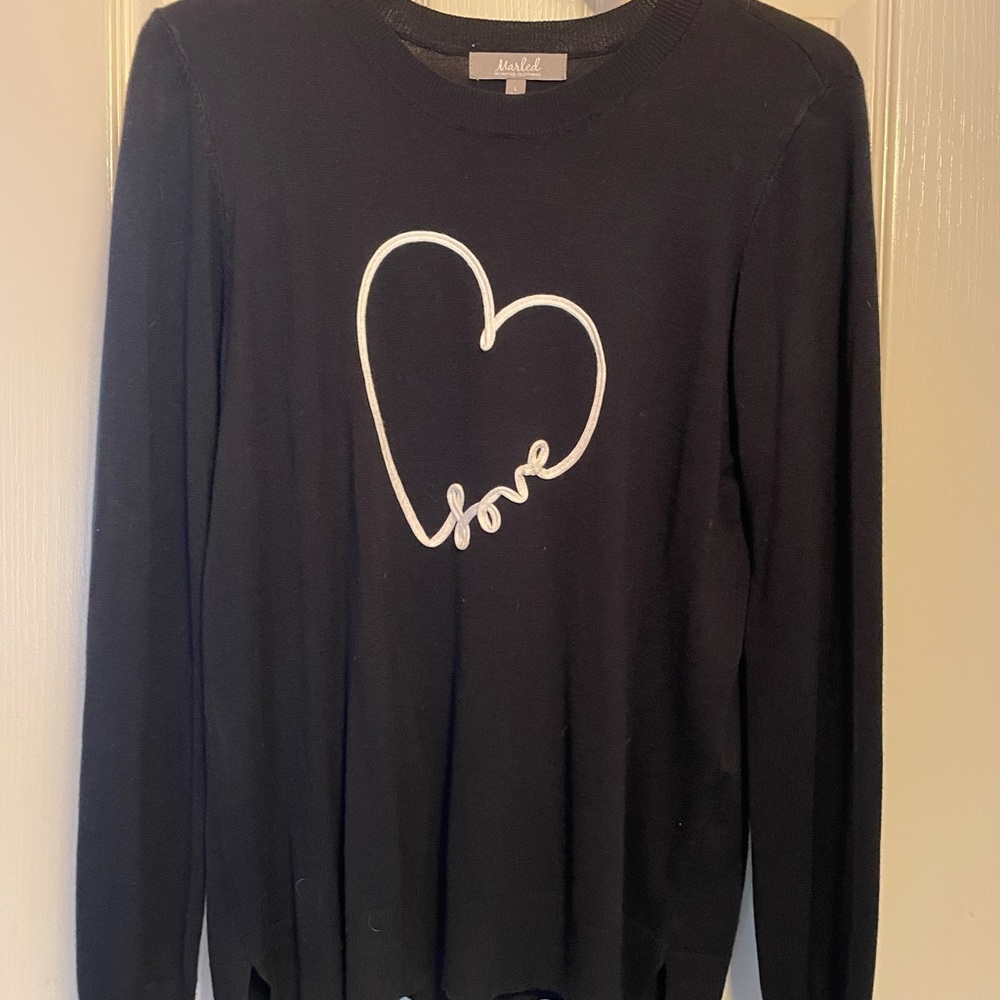 Marled Black Heart Sweater